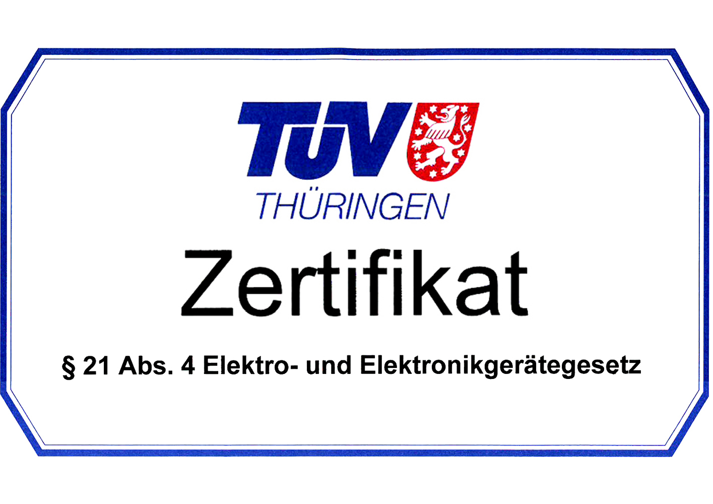 TÜV Thüringen Zertifikat Elektro- und Elektronikgerätegesetz