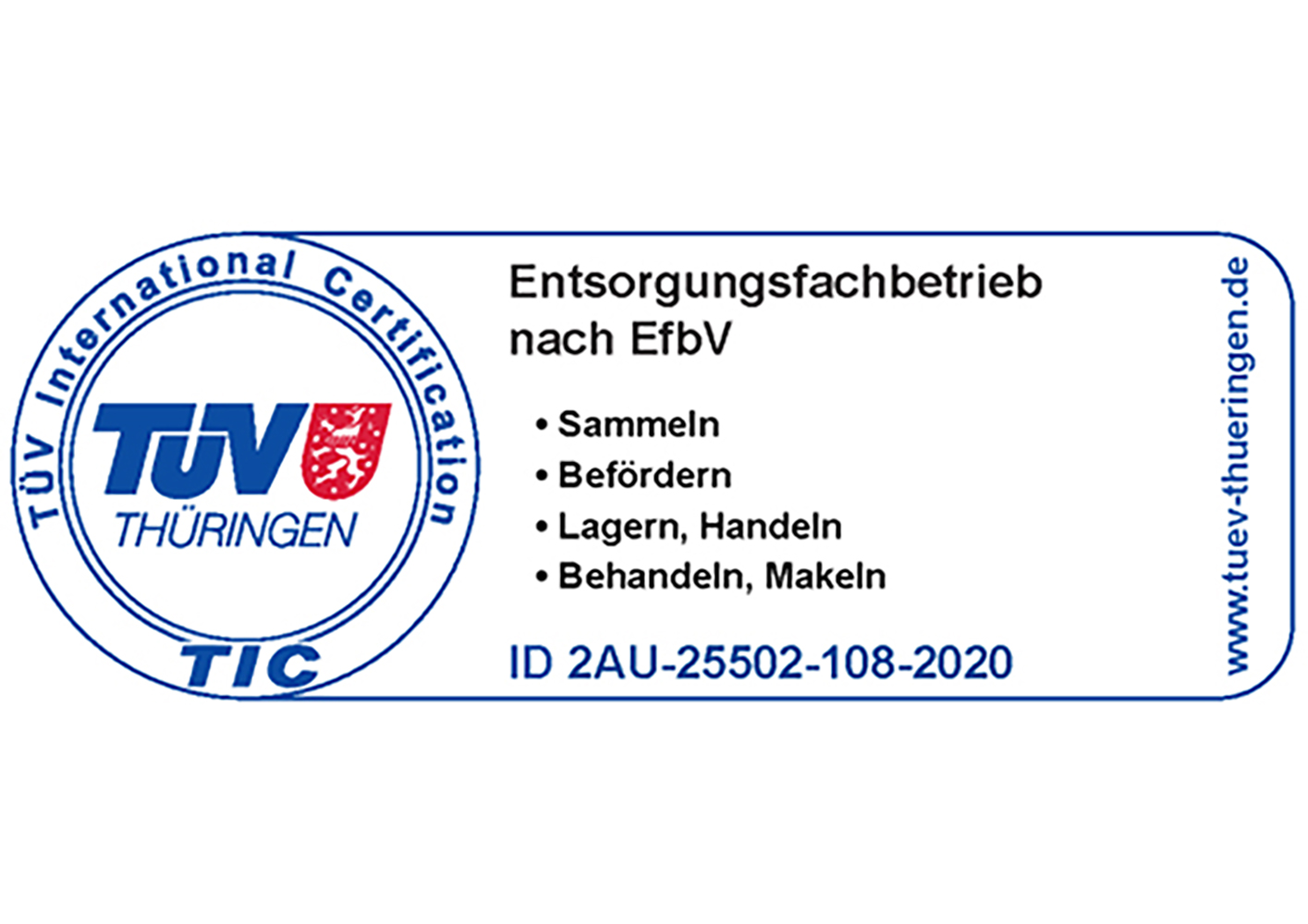 TÜV Thüringen Entsorgungsfachbetrieb nach EfbV